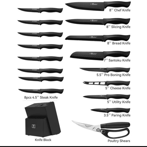 HunterDual 19-Piece Kitchen Knife Set with Block