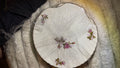 Japanese pink rose plate with scalloped edge and gold trim in original wrapping