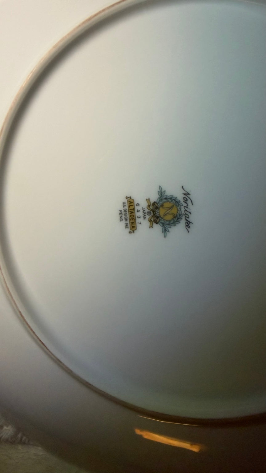 Underside of Noritake Altadena round plate showing pattern number 6437 and Japan stamp