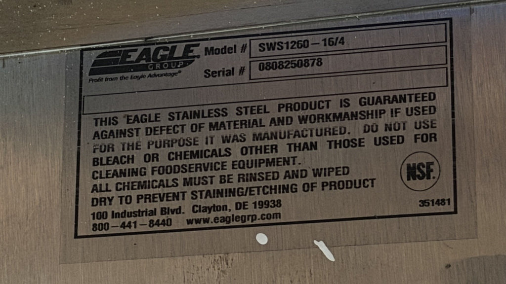 Actual Eagle Group model plate SWS1260-16/4